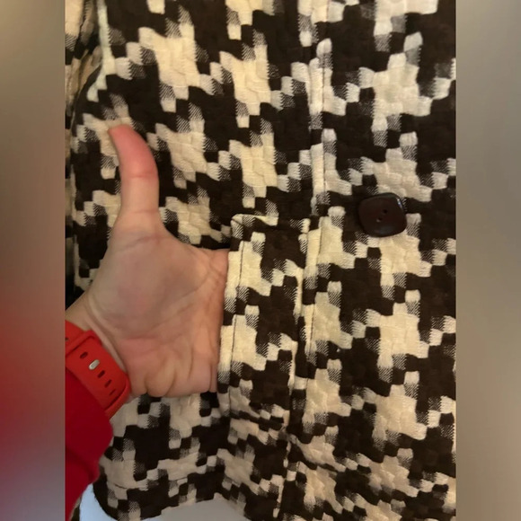 Anthropologie Tulle Womens Brown Ivory Double Breast Houndstooth Jacket Sz Med - Picture 3 of 9